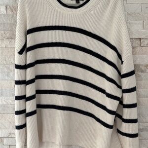 Striped Oversized Cream and Navy Striped Sweater